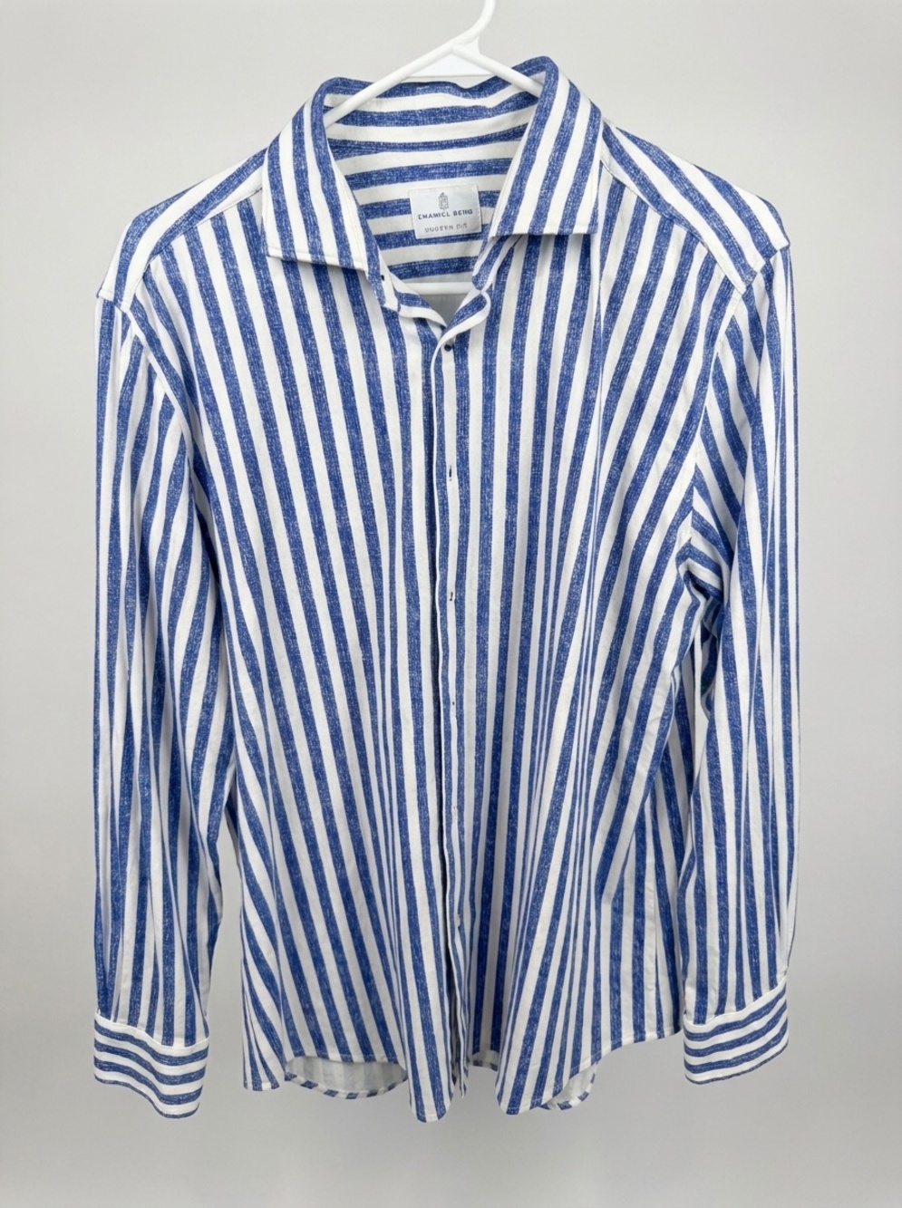 Emanuel Berg Blue And White Striped Casual Button-Up Shirt Sz L